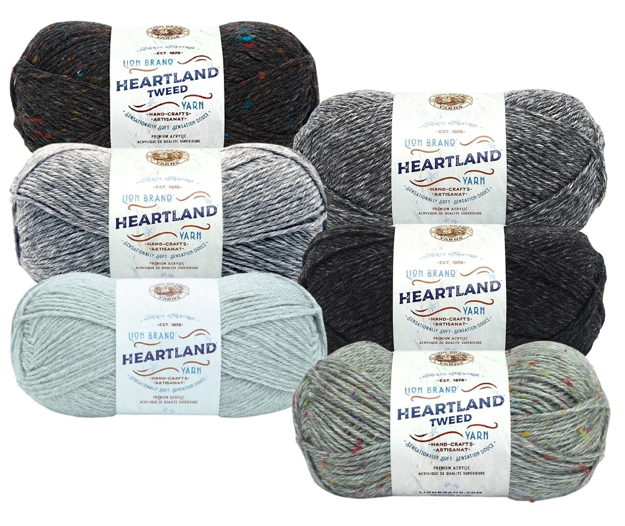 Lion Brand Yarn - Heartland - 6 Skein Assortment with Needle Gauge (Salt & Pepper)